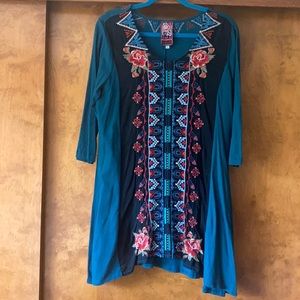 TURQUOISE EMBROIDERED PANEL TUNIC JOHNNY WAS